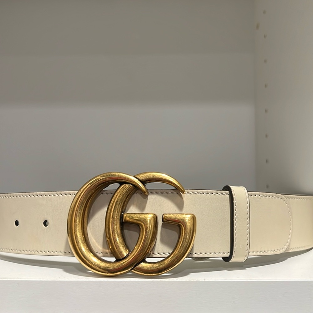 Gucci off-white leather belt GG buckle